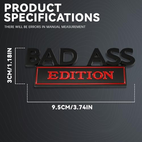 Image of Bad Ass Edition Emblem, 3D Fender Badge Decal Car Sticker with 3M Adhesive, Car Fender Bumper Sticker Body Sticker Fit for Universal Vehicles (Black red)