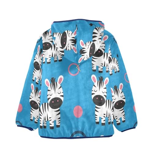 Cute Zebras on Blue Background Toddler Fleece Jacket Girl Boys Hooded Fleece Jacket Coat Warm Outwear Zip-up 3-10T2