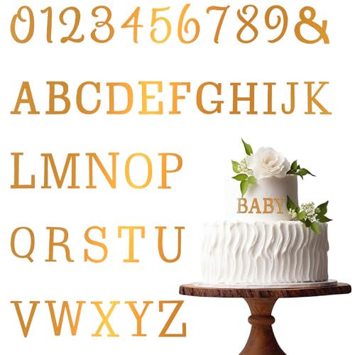 LXUEJIE 37 letras decorativas para tartas, números dorados del 0 al 9 y de la A a la Z, letras mayúsculas, decoración de tartas, decoración de cumpleaños, decoración para tartas, decoración de tartas