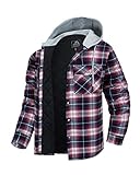 MAGCOMSEN Herren Outdoor Flanellhemd Kapuze Plaid Hemd Kariert Gesteppt Winterhemd Herbst Fleece Hemdjacke Herren Warme Arbeitshemd Hoodie Baumwolle Karohemd Rot Weiß M