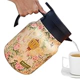 Floraler Teekannenkessel – Vintage- aus Edelstahl, isolierter Getränkekessel, dekoratives Küchenserviergeschirr, klassischer Wasserkocher mit integriertem Teesieb | Stilvolle Ergänzung für die Tee