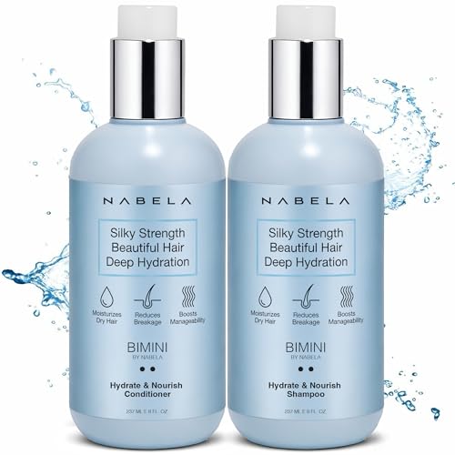 Image of NABELA Deep Hydration Bimini Shampoo and Conditioner Set - Moisture-Rich Hair Care Routine with Hyaluronic Acid, Argan Oil & Shea Butter - Curl Enhancing & AntiFrizz Duo for Soft, Shiny Hair - 8 fl oz