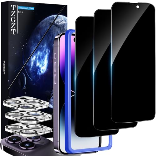 TZGZT [True 25° Peep-Proof] 3 Pack for iPhone 14 Pro Max Privacy Screen Protector, 3 Pack Camera Lens Protector Accessories, Tempered Glass Anti Spy Private Film Case Friendly, with Alignment Frame