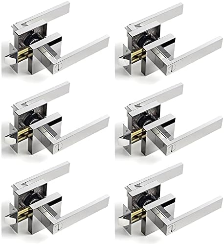 SAGAIOT 6 Pack Door Handles, Polished Chrome Door Knobs Privacy Function Without Keys, Bedroom Bathroom Door Knobs Interior for Left or Right Handed Doors, Modern Door Levers