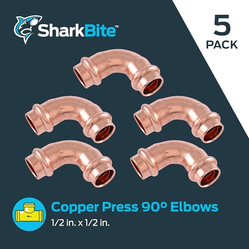 Image of SharkBite 1 /2 x 1 /2 Inch 90 Degree Elbow, Copper Press Plumbing Fitting, Pack of 5, UPR248X5