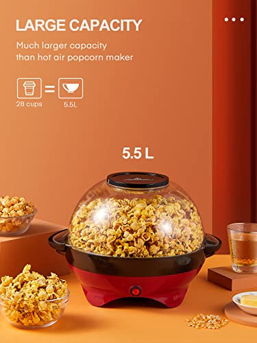 Image of HOUSNAT Popcorn Machine 5L 800W Updated Popcorn Maker Home Hot Oil Non-Stick Coating Removable Heating Surface Quiet and Fast Two Measuring Cups