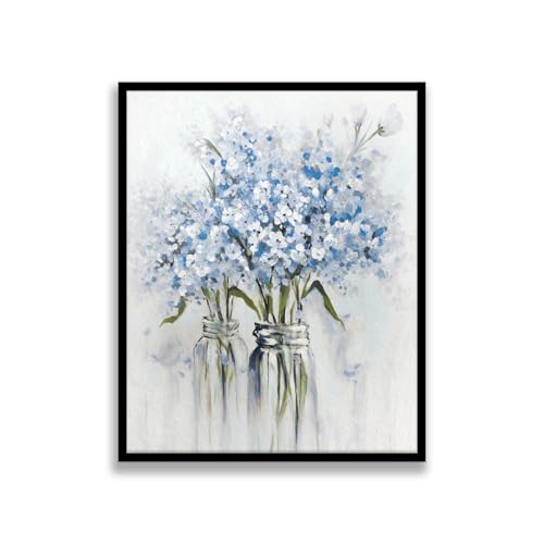 YPY Blue Flowers Framed Wall Art: Abstract Bouquet