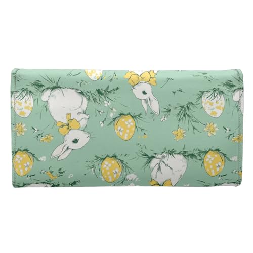 Image of AFPANQZ Womens Wallets Leather Trifold Multi Card Holder Slots Wallet, Rabbit Egg Print Elegant Clutch Phone Holder Trifold Purses Zip Coins Pocket, Buckle Closure Clutch