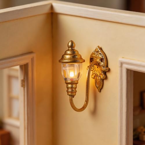 Image of DOITOOOL 4 Pcs Dollhouse Wall Lights, Mini Vintage Doll House Lights Dollhouse Wall Sconces 1:87 Scale Miniature Lamps Models for DIY Micro Landscape Sand Table Ornaments, Golden