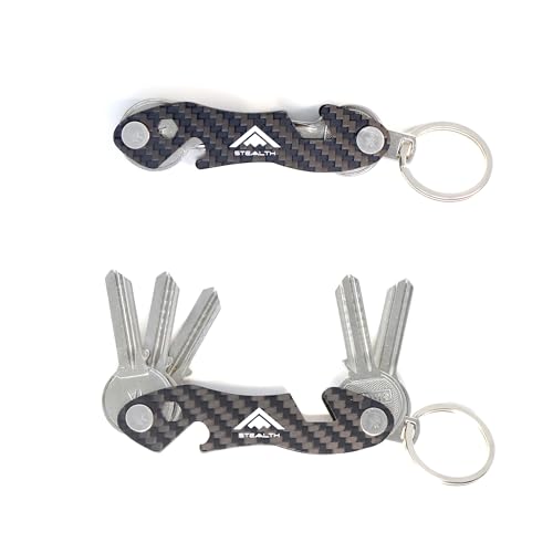 Stealth Pocket Key Holder Organiser - Premium Carbon Fibre Compact Minimalist Keys Organizer and Bottle Opener - Smart Keyring Storage Accessory Multitool and Security for Men (Carbon Fibre M2)