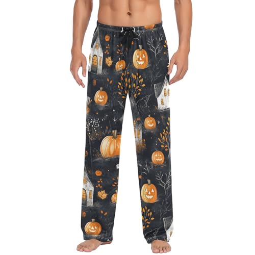 Mens Pajama Pants Halloween Castle Pumpkin Soft Lounge Sleep Pj Bottoms with Drawstring Pockets2