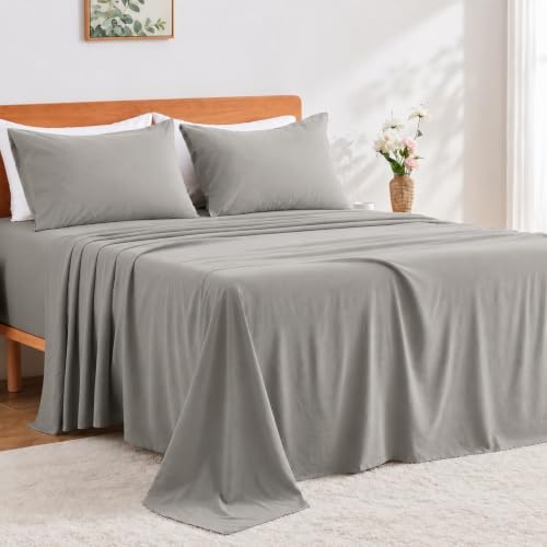 GOKOTTA 4 Piece Queen Sheet Set - Soft, Breathable & Cozy - Grey