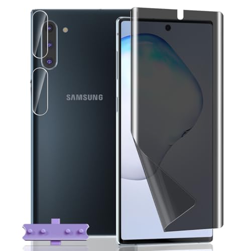 Yieehhow Protector Pantalla de Privacidad para Samsung Galaxy Note 10, [1 Pieza] Anti Espía Película TPU Suave y [2 Piezas] Protector Cámara, Privacy Película Flexible para Galaxy Note 10