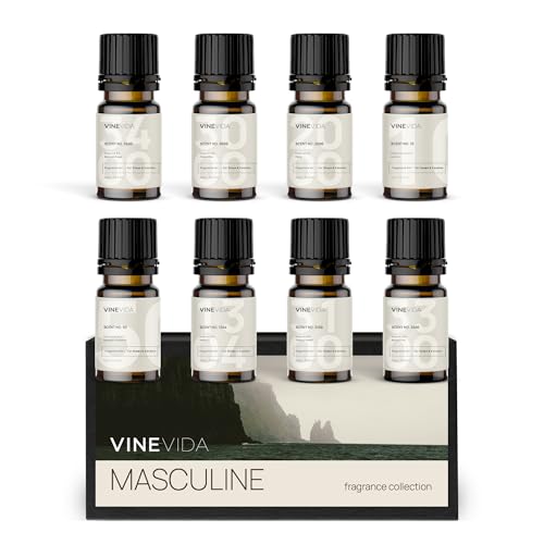 VINEVIDA [Set of 8] Masculine Scents for Candle Making, Made in USA Candle Fragrance Oil, Soap Making Essential Oils, Diffuser Oil Scents