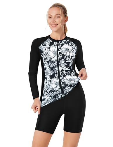 Image of JACK SMITH Women's 3 Piece Long Sleeve Rash Guard Swimsuits Zip Front Bathing Suit Tankini Swimsuits UPF 50