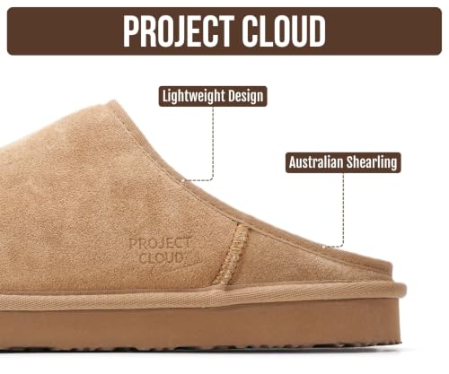 Image of Project Cloud Men's 100% Genuine Leather Shearling Memory Foam Slippers | Genuine Shearling Lining and Lightweight Non-Slip Indoor & Outdoor Wear Slippers for Men - Water-Resistant Mens Slippers