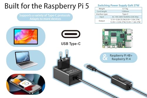Alimentation Raspberry Pi 5 27W USB-C PD avec interrupteur 5.1V 5A - 2