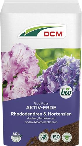 DCM AKTIV Erde Rhododendren & Hortensien - Spezialerde - für Moorbeetpflanzen & säureliebende Pflanzen - Mit organischem Dünger - Mit Mykorrhiza-Pilzen - Torfreduzierte Pflanzenerde - Bio - 40 L