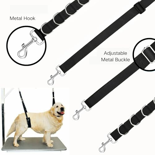 SQAQS 3PCS Haustier-Hundegeschirr, Starke Ausdauer, Hals und Haunch Halter, Fellpflege, verstellbares Tischseil mit D-Ringen, Gurt, Waschen Hundepflege Tub Zurückhaltung, Hund Bade Seil fü(schwarz)