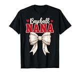 Baseball Nana Coquette Bow Game Day Mothers Day T-Shirt