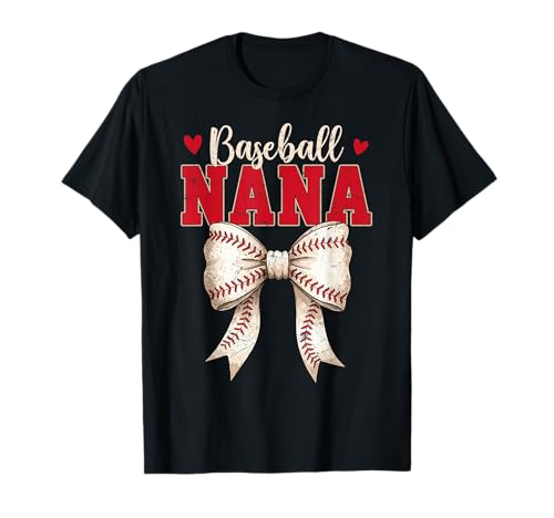 Baseball Nana Coquette Bow Game Day Mothers Day T-Shirt