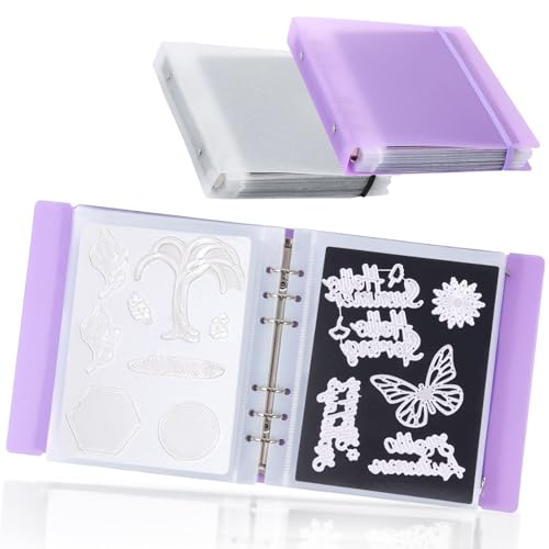 Image of UNIMEIX 24 Pcs Magnetic Sheets for Die Storage with Transparent and Purple Binder Covers, Stamp and Die Storage Pockets Storage for Card Making Supplies(0.8 mm Thickness)