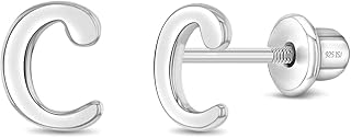 925 Sterling Silver Polished Initial Letter Screw Back Earrings For Little Girls & Preteens - Casual Initial Earrings For a Young Girls Birthday Event - Small Earrings For Girls