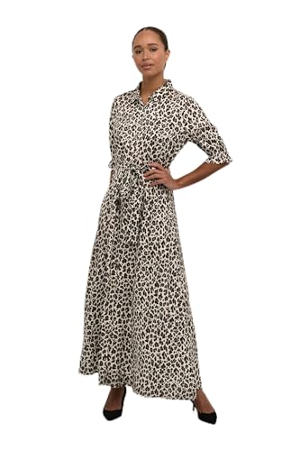 KAFFE Kleid KAvelana Damen Kleid Kurzarm Maxi Casual Elegant Print Maxikleid 44, Multi Color Leo Print