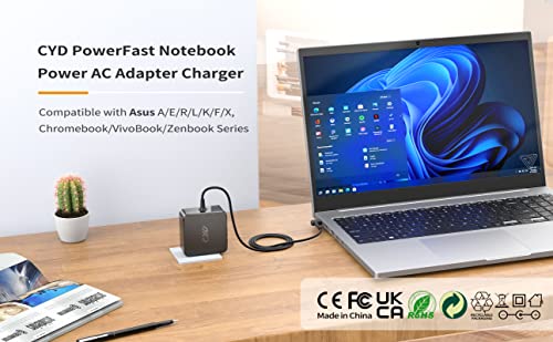 Cyd 33W 19V 1.75A Laptop Charger Compatible For Asus Power Supply C300M C300Ma C300Sa C300S C300 S200E X201E X202E Q200E Chromebook Ac Adapter C202 C202S C202Sa, Power-Supply-Cord #TOP1