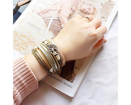 Fesciory Leather Wrap Bracelets For Women, Boho Leopard Multi-Layer Crystal Beads Cuff Bracelet Jewelry #TOP4