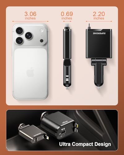 SUPERONE Car Charger USB C Fast Charge, Ultra-Slim Retractable Car Charger — view 2