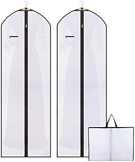 2Pack Wedding Evening Dress Garment Storage,180cm Anti-Moth Protector Folding Non-woven Clothes Cover Bag with Pocket and Handle, Breathable Washable Dress Bags Carrier Protector Bags for Clothes Long