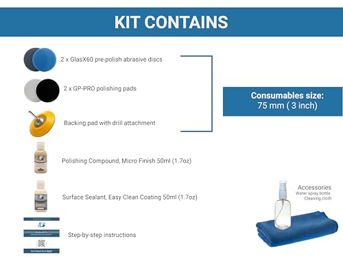 Glass Polish DIY Headlights Restoration and Polishing Kit – Permanent Headlight & Tail-Light Restoration, Restores As-New Condition and Guards Against Future Damage - GP31016