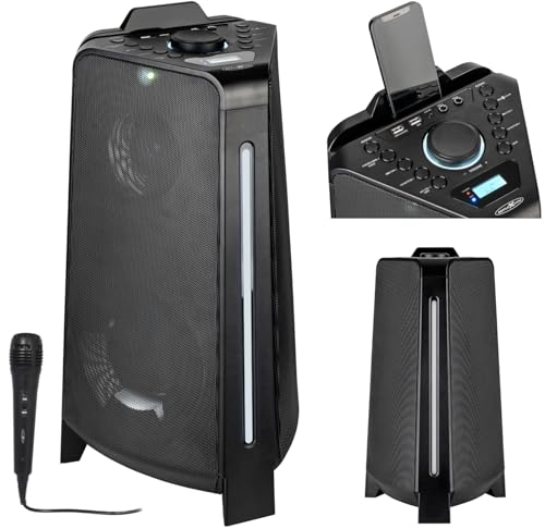Reflexion Altavoz portátil Recargable con FM/USB/Bluetooth/Mic, Luces auxiliares y LED, Ideal para Fiestas, Camping, Barco y al Aire Libre