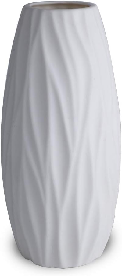Teagas 8in White Ceramic Modern Flower Vase for Home Office Wedding Party Decor