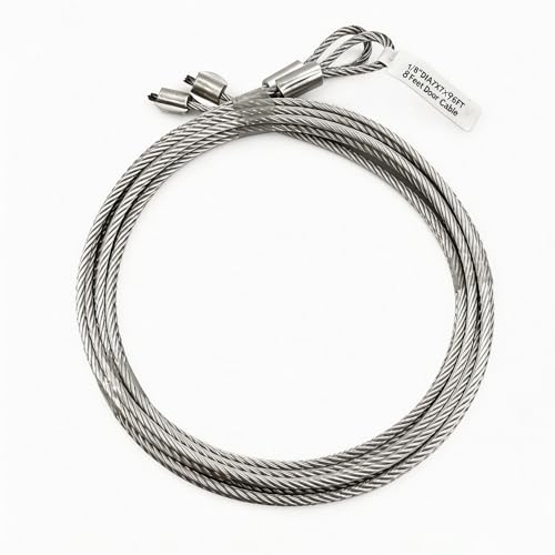 Garage Door Torsion Spring Cable & Wire, 9.6ft x 1/8" Diameter Heavy Duty 7x7 Strand Zinc Coated Lift Cable, Galvanized Replacement Wire Rope for Overhead Doors, Fits 8ft Garage Doors (2 Pack)