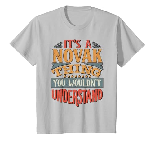 Novak Name T-Shirt, Youth, Silver Grey, Small