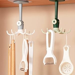 Kitchen Tool Hooks, Cookware Storage, Kitchen Storage Hooks, Kitchen Storage Hooks, No Drilling Required, Wall Hanging, Strong Adhesive Fixation, For Home Bathroom, Office, Adhesive Hooks, Accessory Hooks, Space Saving, 360° Rotation, 6 Hooks, Load Capacity 11.0 lbs (5 kg), Green