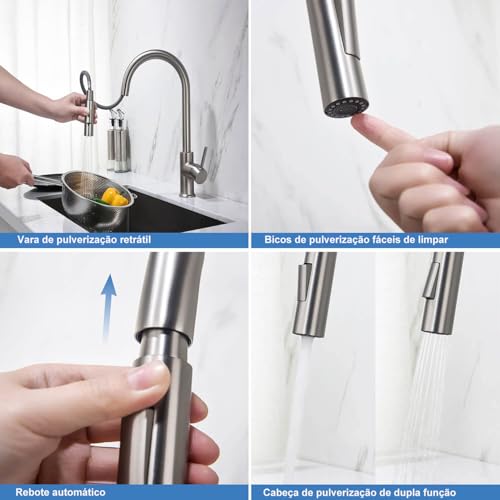 YESOP Torneira Para Cozinha Bancada Gourmet Monocomando Misturador Prata
