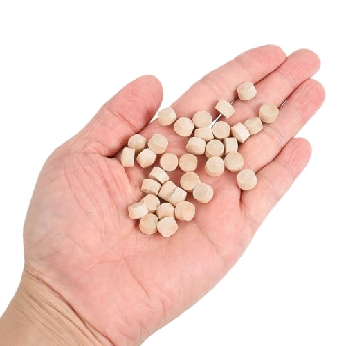 Image of uxcell 120Pcs Wood Button Plugs, 8mm /0.31 inch Flat Head Hardwood Screw Hole Plug Wooden Caps Buttons Wood Plug for Furniture Woodworking Craft Decor (9mm x 8mm)