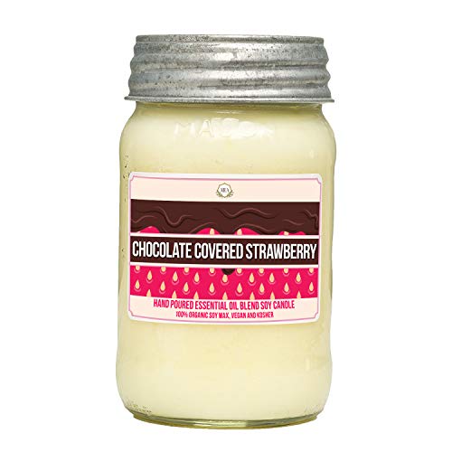 Aira Soy Candles - Organic, Kosher, Vegan, In Mason Jar W/ Therapeutic Grade Essential Oil Blends - Hand-Poured 100% Soy Candle Wax - Paraffin Free, Burns 110+ Hours - Chocolate Strawberry - 16 Ounce #TOP2