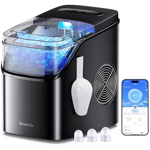 GoveeLife Smart Ice Maker Countertop, Portable Ice Machine with Voice Control, 9 Ice Cubes in 6 Minutes 3 Sizes, 26lbs/24Hrs, Self Cleaning RGB Lights, Quiet Ice Maker with Scoop for Kitchen Black