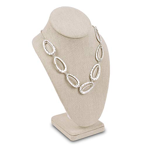 MOOCA Linen Covered Wood Jewelry Display Necklace Chain Jewelry Bust Display Holder Stand, Necklaces Bust Mannequin, 6 3/8 W x 4 1/4 D x 10 H in, Tan Linen