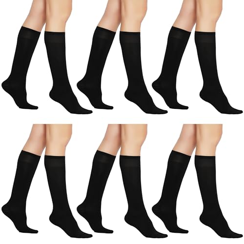 Image of AWS /American Made 6 Pairs Women's Sheer Knee Massage Socks with Reinforced Toe and Base Stay up Band
