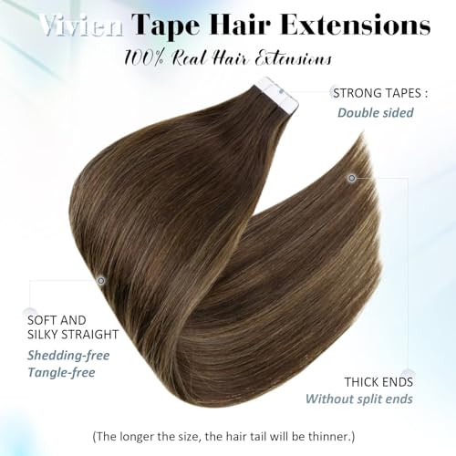 Vivien Brown Human Hair Extensions Tape Balayage Seamless Tape in Natural Hair Extensions Dark to Light Brown Ombre Double Sided 20pcs 50g 18 Inch #2/8/2 - Image 2