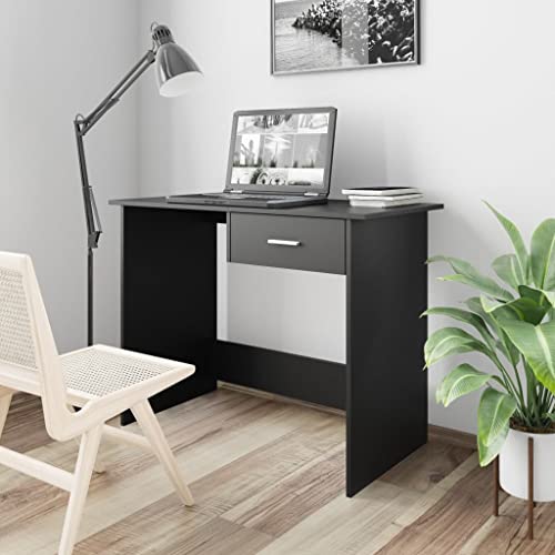 SKTQYQO Escritorio negro 100 x 50 x 76 cm de madera multicapa con cajón, escritorio esquinero moderno para oficina y estudio, mueble práctico para espacios compactos, consola para pasillo,