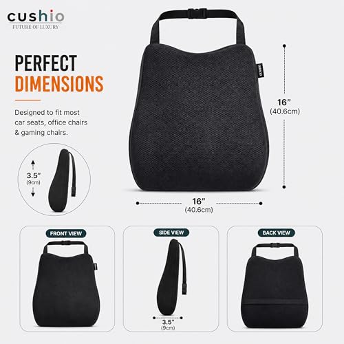 Image of CUSHIO Memory Foam Car Seat Cushion for Back Support, Ergonomic Lumbar Support for Car Seat & Office Chair, Car Back Support Cushion, Chair Cushion for Pain Relief & Posture (Black)