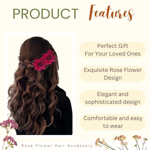Image of Hair Flare Artificial Plastic & Metal Rose Flower with An Abundance of Petals Design Hairpin /Hair Clip /Judabun | Bridal Hair Accessories, Wedding, Festival for Women & Girls - 2700, Set of 2