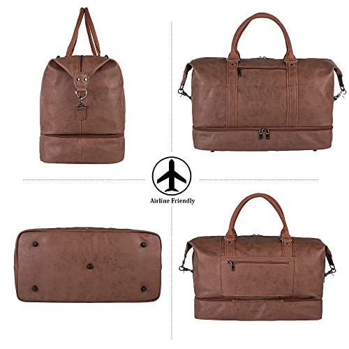 Leather Weekender Bag, Large Overnight Travel Duffle Tote Bags With Shoe Pouch Gym Sports Bag Carry On Bag For Man #TOP4