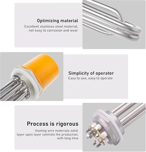 KX-ENERGIE DN40 Heizstab 9000W 380V Dreiphasig, 1,5 Zoll Heizelement BSP-Gewinde Messingflansch, Heizelement Edelstahl mit Kunststoffabdeckung Silikonring
